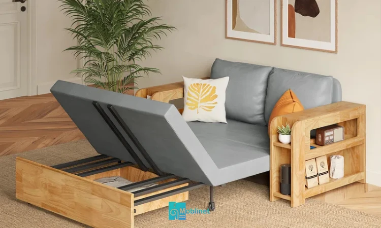 تصویر مبل تختخواب شو با کشو و میز